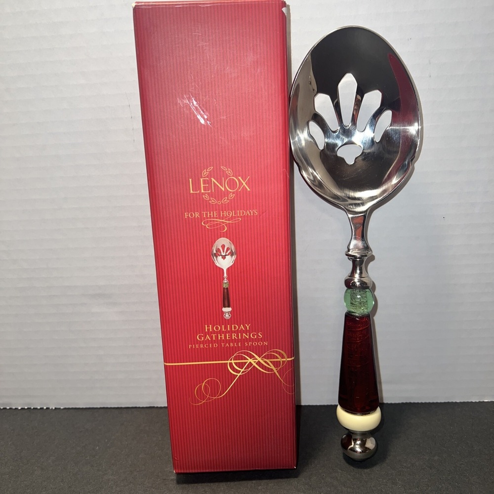 Lenox Holiday Gatherings Pierced Table Spoon Stainless Steel Serving Spoon Boxed